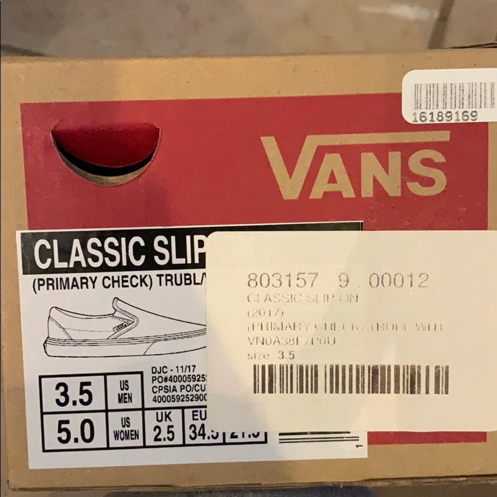 Checked, slide on Vans